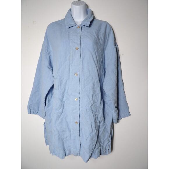 Democracy Democracy Womens Sz Medium Linen Blouse Top Button Up Oversized Boxy L - Picture 2 of 15